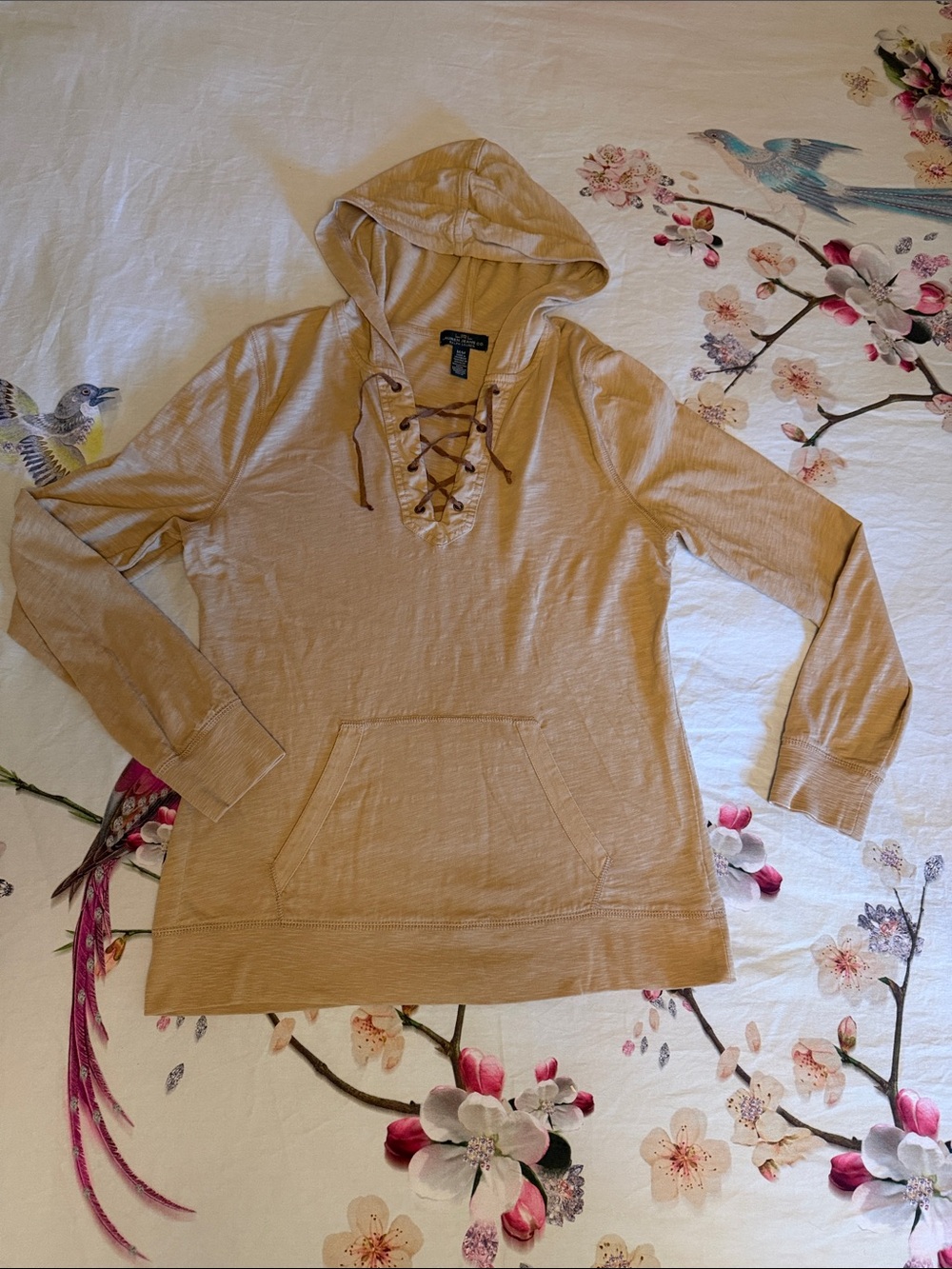 Ralph Lauren LRL Lauren Jeans Lace-Up lightweight Hoodie in Camel Tan Med